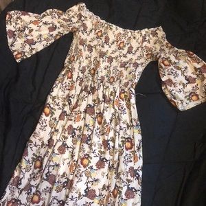 Floor length, off the shoulder floral dress